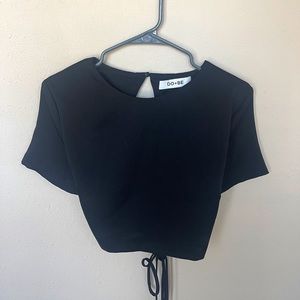 Cropped short sleeve top with cross back tie